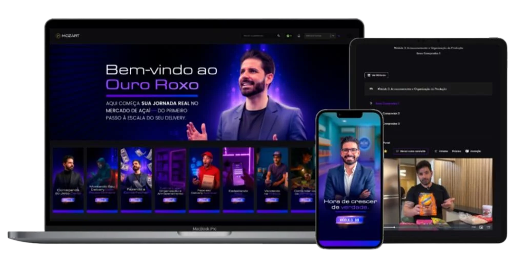 Plataforma Ouro Roxo no notebook, tablet e celular